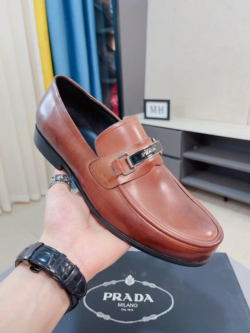 Men's shoes 💰540🌹🌹【PRADA Leather Shoes】Top purchasing agency Original imported Italian custom-made open-edge beaded cowhide leather surface, fully imported water-dyed breathable cowhide lining, original factory special molded sole super comfortable, size: 38-44